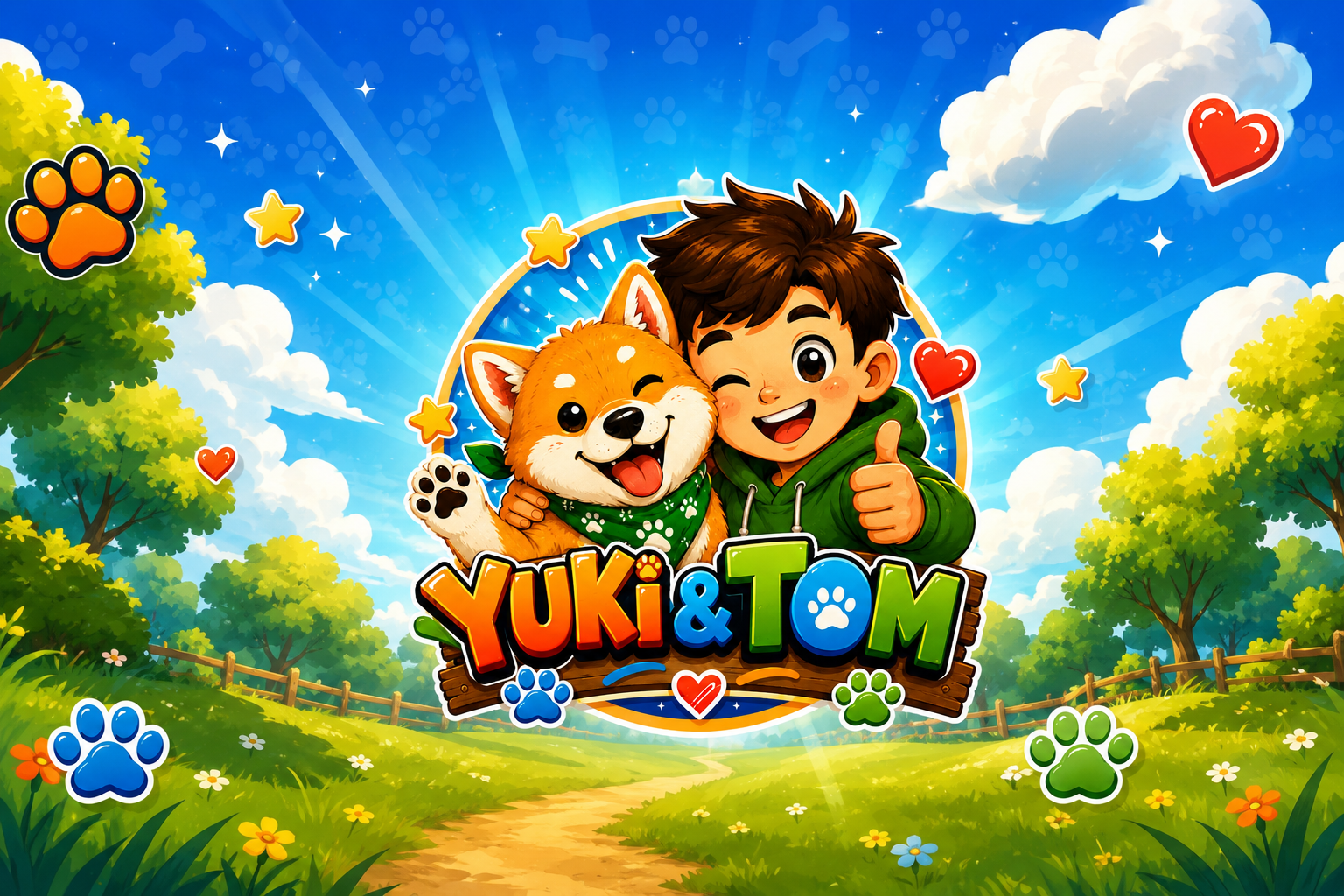 Yuki en Tom wallpaper met speelknop voor video