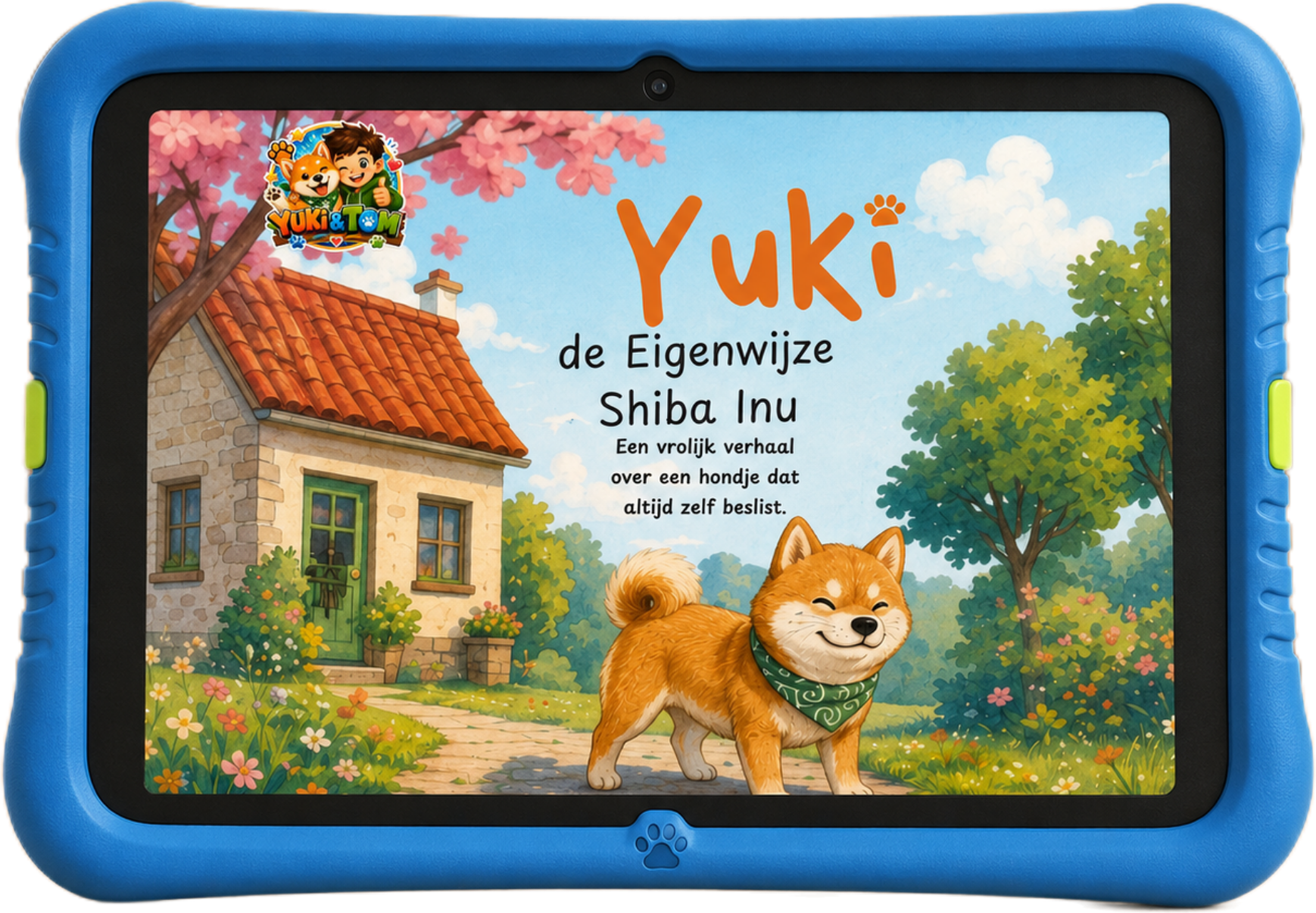 Tablet met het verhaal Yuki de Eigenwijze Shiba Inu