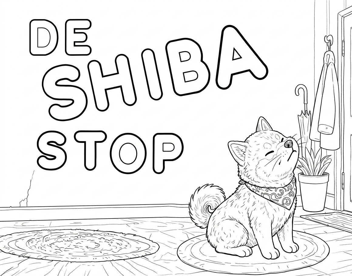 Kleurplaat De Shiba Stop uit kleurboek Yuki en Tom