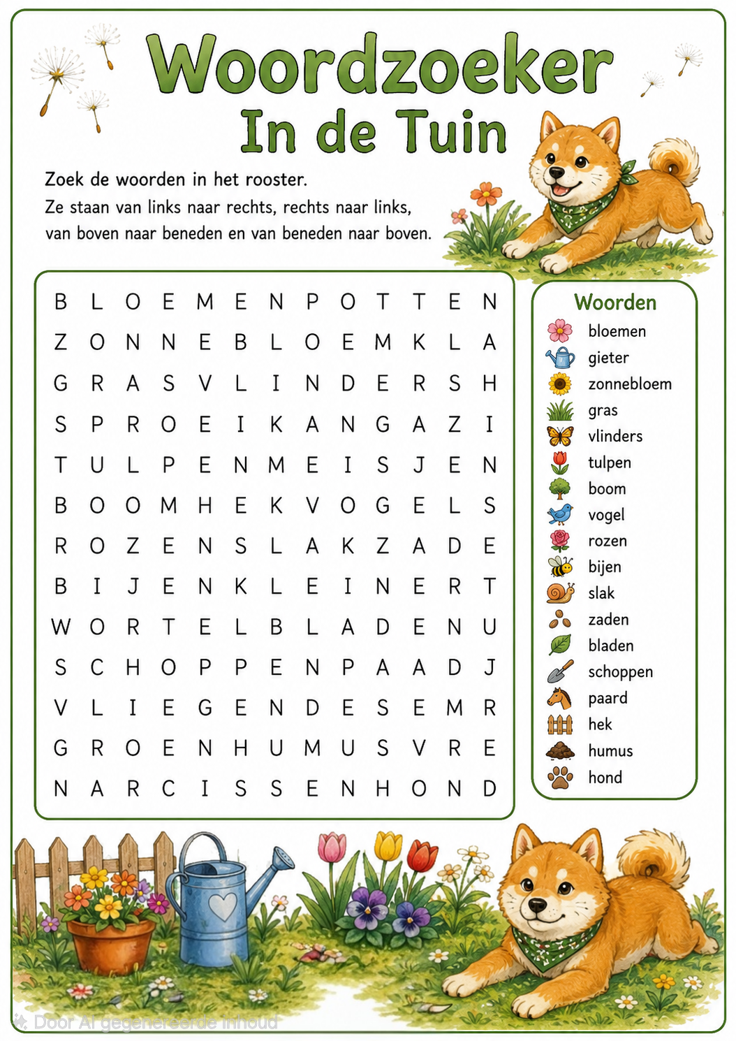 Vakantie doeboek: woordzoeker 'In de Tuin' met plaatjes