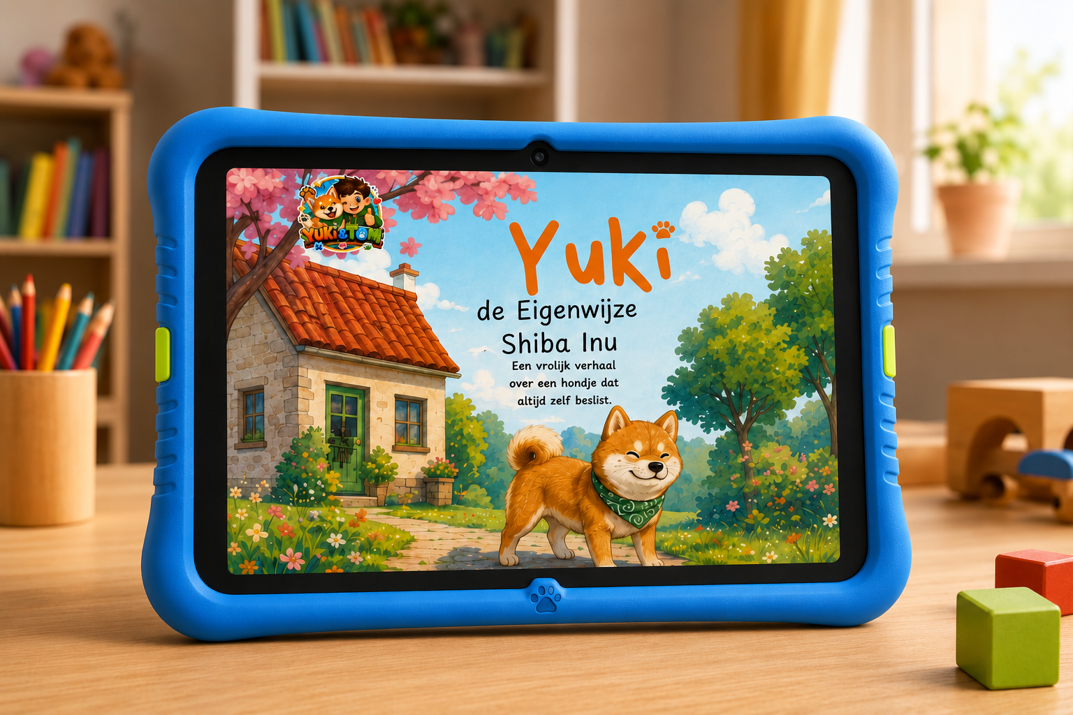 Yuki de Eigenwijze Shiba Inu e-book op een kindertablet