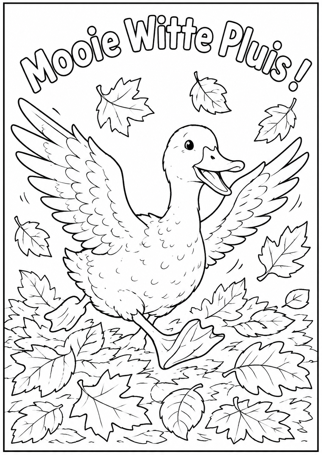 Kleurplaat Mooie Witte Pluis tussen herfstbladeren