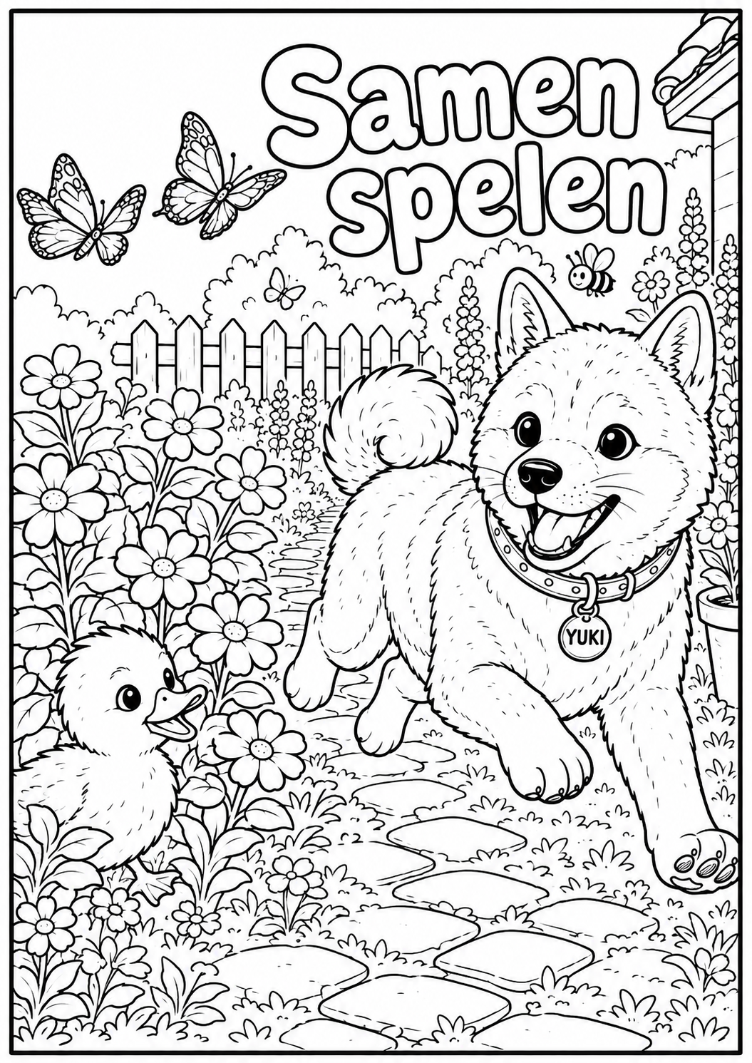 Kleurplaat Samen spelen met Yuki en Pluis
